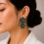 گوشواره خمیری گل سبز یشمی زنانه کد ER-CF-003