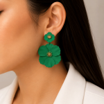 گوشواره آویز گل فلورا سبز کد FLORA-701-GR - تصویر 2