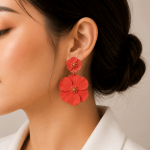 گوشواره آویز گل فلورا نارنجی کد FLORA-701-OR - تصویر 2
