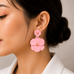 گوشواره آویز گل فلورا صورتی کد FLORA-701-PK - تصویر 2