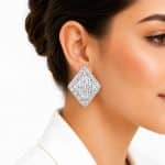 گوشواره مجلسی استیل فول نگین طرح لوزی کد GMJ-003