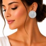 گوشواره مجلسی استیل فول نگین دایره‌ای کد GMJ-004