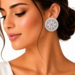 گوشواره مجلسی استیل فول نگین طرح گل کد GMJ-005