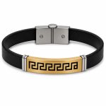 دستبند چرم مردانه ورساچه طلایی مشکی LB-1009