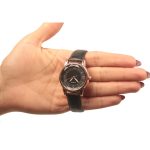 ساعت زنانه بند چرم مشکی صفحه مشکی رزگلد SW-LD-008 - تصویر 3