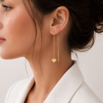 گوشواره بخیه‌ای زنانه مدل قلب طلایی THR-1002