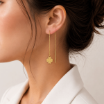 گوشواره بخیه‌ای زنانه مدل شبدر طلایی THR-1003