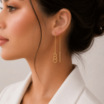 گوشواره بخیه‌ای زنانه مدل سه قلب طلایی THR-1004