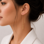 گوشواره بخیه‌ای زنانه مدل سه ستاره طلایی THR-1005