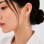 گوشواره بخیه‌ای زنانه LOVE نقره‌ای THR-1011