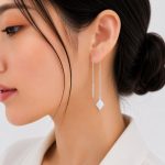 گوشواره بخیه‌ای زنانه طرح لوزی نقره‌ای THR-1014