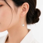 گوشواره بخیه‌ای زنانه طرح قلب نقره‌ای THR-1021