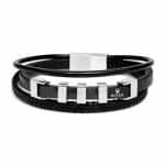 دستبند چرم مردانه 3 لاین طرح رولکس (Rolex) مشکی نقره‌ای کد LB-1021