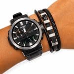 دستبند چرم مردانه 3 لاین طرح رولکس (Rolex) مشکی نقره‌ای کد LB-1021 - تصویر 2