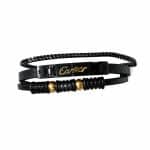 دستبند چرم مردانه 3 لاین طرح کارتیر (Cartier) مشکی طلایی کد LB-1022