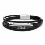 دستبند چرم مردانه طرح مونت بلانک (Montblanc) مشکی نقره‌ای کد LB-1023