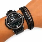 دستبند چرم مردانه طرح مونت بلانک (Montblanc) مشکی نقرهای کد LB-1023 - تصویر 2