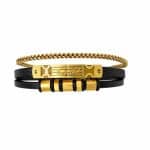 دستبند چرم مردانه 3 لاین طرح کارتیر (Cartier) مشکی طلایی کد LB-1024