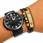 دستبند چرم مردانه 3 لاین طرح کارتیر (Cartier) مشکی طلایی کد LB-1024 - تصویر 2