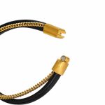 دستبند چرم مردانه 3 لاین طرح کارتیر (Cartier) مشکی طلایی کد LB-1024 - تصویر 3
