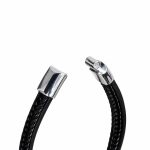 دستبند چرم مردانه 3 لاین طرح رولکس (Rolex) مشکی نقره‌ای کد LB-1025 - تصویر 3