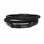 دستبند چرم مردانه 3 لاین طرح کارتیر (Cartier) تمام مشکی کد LB-1027