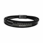 دستبند چرم مردانه 3 لاین طرح رولکس (Rolex) تمام مشکی کد LB-1028