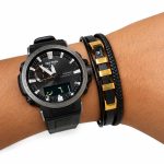 دستبند چرم مردانه 3 لاین طرح رولکس (Rolex) مشکی طلایی کد LB-1029 - تصویر 2