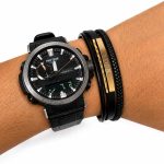 دستبند چرم مردانه 3 لاین طرح رولکس (Rolex) مشکی طلایی کد LB-1030 - تصویر 2