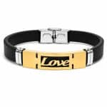 دستبند چرم مردانه مدل Love طلایی کد LB-1034