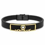 دستبند چرم مردانه مدل مونت بلانک (Montblanc) طلایی کد LB-1042