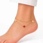 پابند زنانه استیل دو ردیفه مدل گل قرمز کد PA-ST-G023