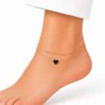 پابند زنانه استیل دو ردیفه مدل قلب مشکی کد PA-ST-G025