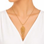 پلاک زنانه طرح طلا استیل مدل اشکی خوشه‌ای کد PL-TG-014 - تصویر 2