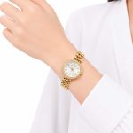 ساعت زنانه طلایی نگین دار SOUSOU صفحه سفید با بند قلبی کد WT-STL-325 - تصویر 2