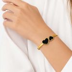 بنگل زنانه استیل طرح قلب مشکی کد BG-BS-GD-008 - تصویر 2