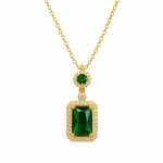 گردنبند زنانه استیل فول نگین طرح زمرد سبز کد NK-ZR-222