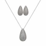 نیم ست استیل فول نگین زنانه مدل اشکی نقره‌ای کد NS-HRT-SL-010