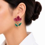 گوشواره میناکاری طرح گل زرشکی زنانه کد GAB-011 - تصویر 2