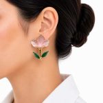 گوشواره میناکاری طرح گل گلبهی کد GAB-013 - تصویر 2