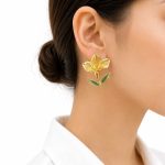 گوشواره میناکاری طرح گل زرد کد GAB-014 - تصویر 2