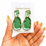 گوشواره میناکاری آویز سبز زنانه کد GAB-026 - تصویر 3