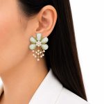 گوشواره میناکاری گل سبز مرواریدی زنانه کد GAB-029 - تصویر 2
