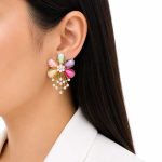 گوشواره میناکاری گل رنگی مرواریدی زنانه کد GAB-031 - تصویر 2