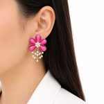 گوشواره میناکاری گل سرخابی مرواریدی زنانه کد GAB-034 - تصویر 2