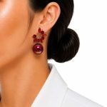 گوشواره آبرنگی نگین‌دار قرمز مدل آویز گوی کد GAB-038 - تصویر 2