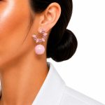 گوشواره آبرنگی نگیندار صورتی مدل آویز گوی کد GAB-039 - تصویر 2