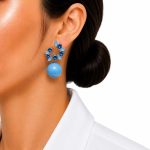 گوشواره آبرنگی نگین‌دار آبی مدل آویز گوی کد GAB-040 - تصویر 2