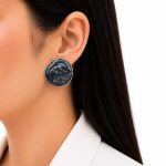 گوشواره آبرنگی دایره‌ای مشکی مدل سنگی کد GAB-043 - تصویر 2
