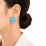 گوشواره آبرنگی دایره‌ای فیروزه‌ای مدل صدفی کد GAB-046 - تصویر 2